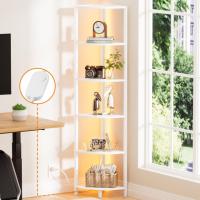 Satifur Corner Shelf Bookcase with LED Light Strip