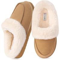 Fitory Womens Faux Fur Lined Suede Slippers