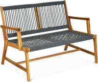 Tangkula 2-Person Patio Acacia Wood Bench Loveseat Chair